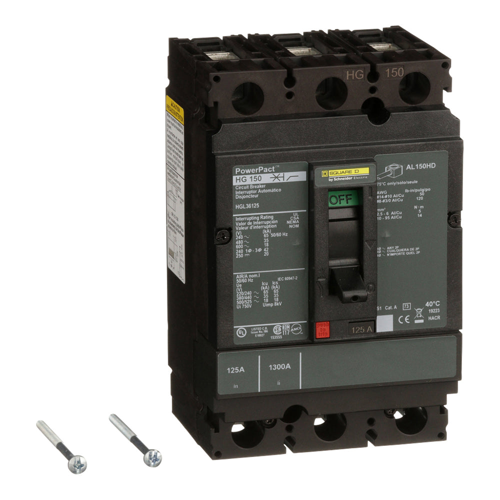 Square D HGL36125 Circuit Breaker | 600V 125A 3P 35kA@480V Feed-Thru Powerpact