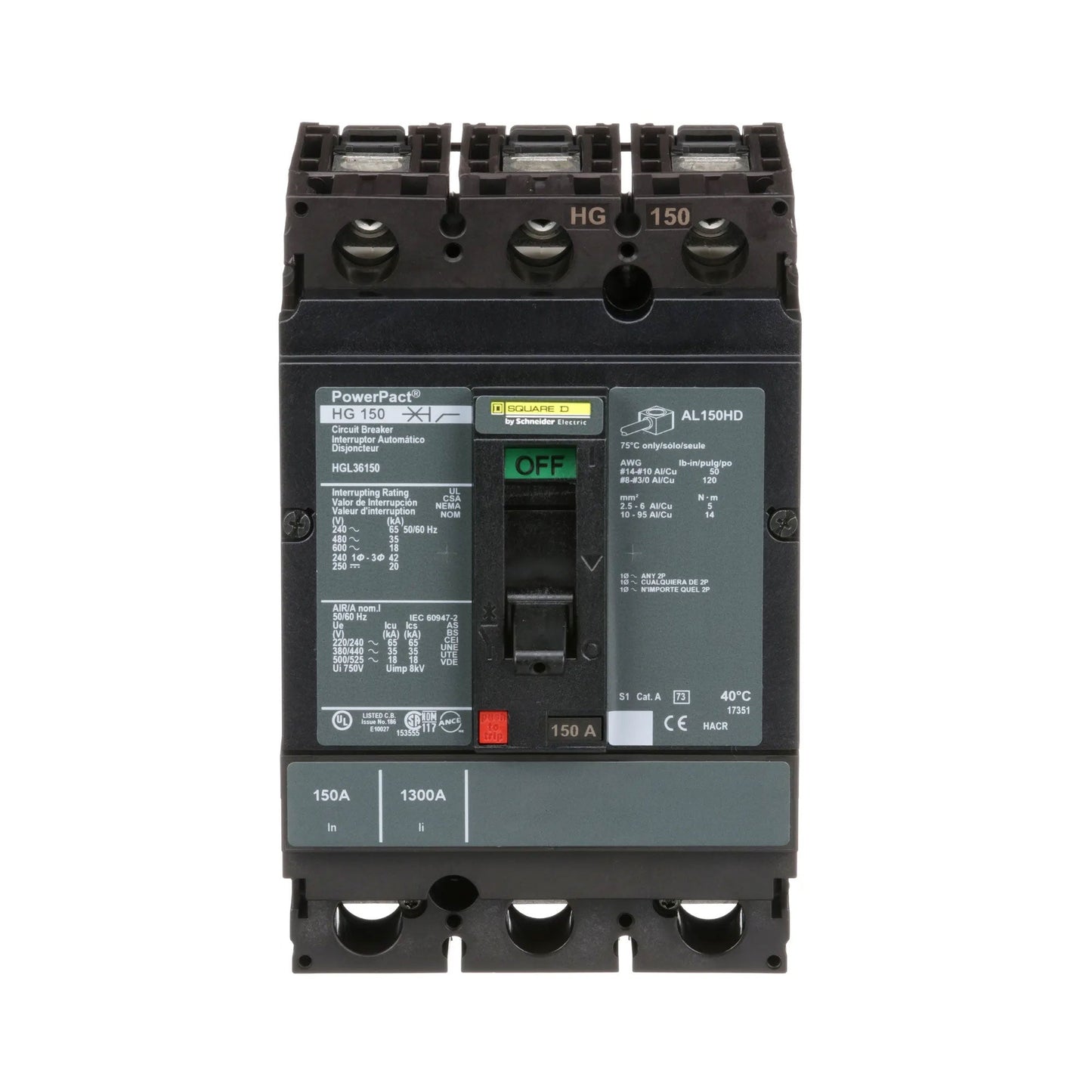 Square D HGL36150 Circuit Breaker | 600V 150A 3P 35kA@480V Feed-Thru Powerpact