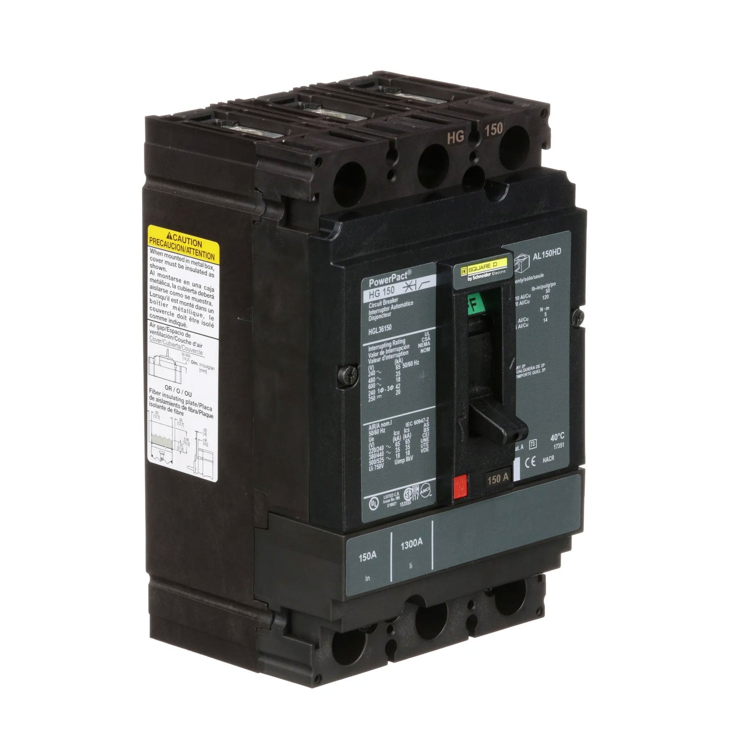 Square D HGL36150 Circuit Breaker | 600V 150A 3P 35kA@480V Feed-Thru Powerpact