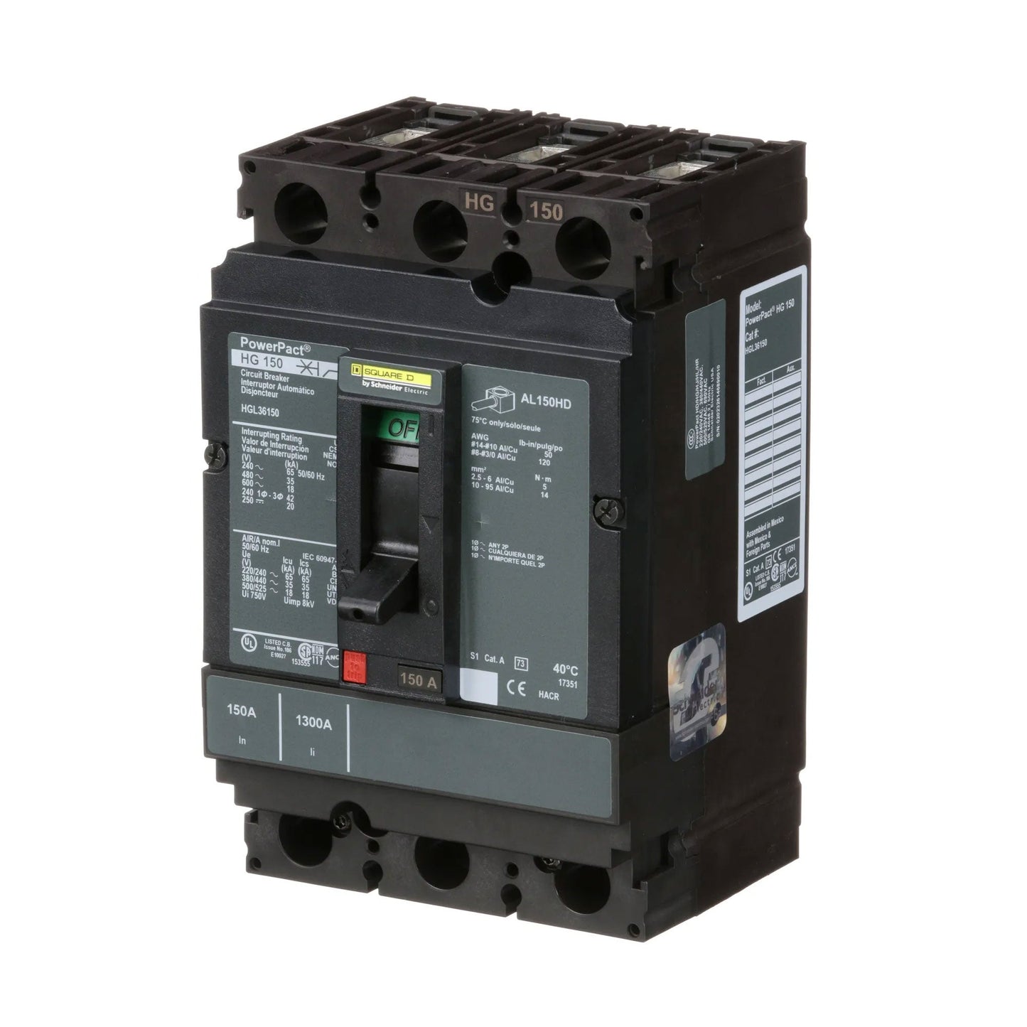 Square D HGL36150 Circuit Breaker | 600V 150A 3P 35kA@480V Feed-Thru Powerpact