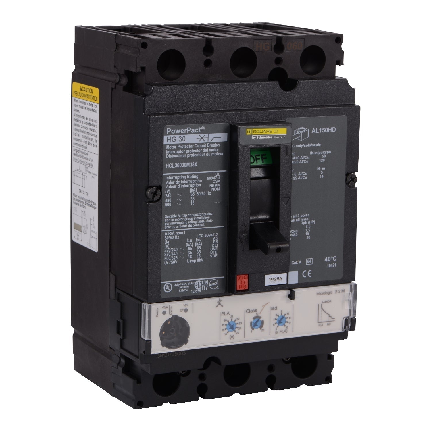 HGL36150M38X - Square D Feed-Thru 600V 150A 3 pole circuit breaker 35kA@480V - Essential Electric Supply