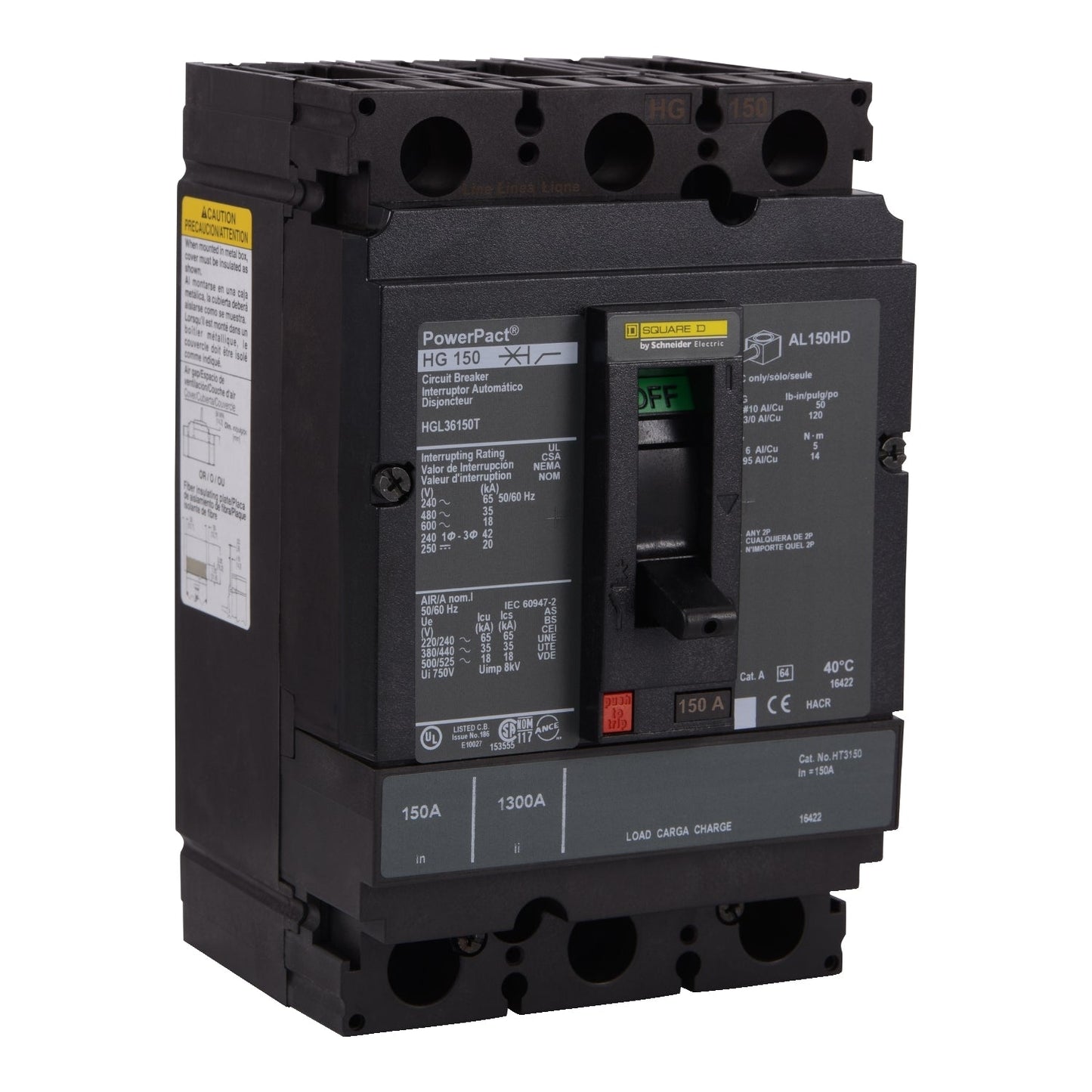 HGL36150T - Square D Feed-Thru 600V 150A 3 pole circuit breaker 35kA@480V - Essential Electric Supply