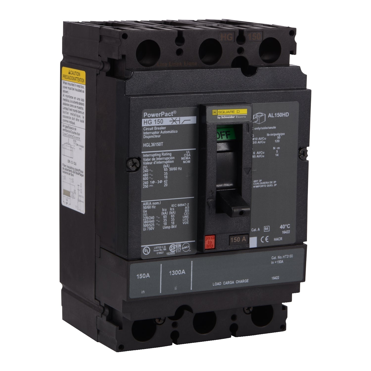 HGL36150T - Square D Feed-Thru 600V 150A 3 pole circuit breaker 35kA@480V - Essential Electric Supply