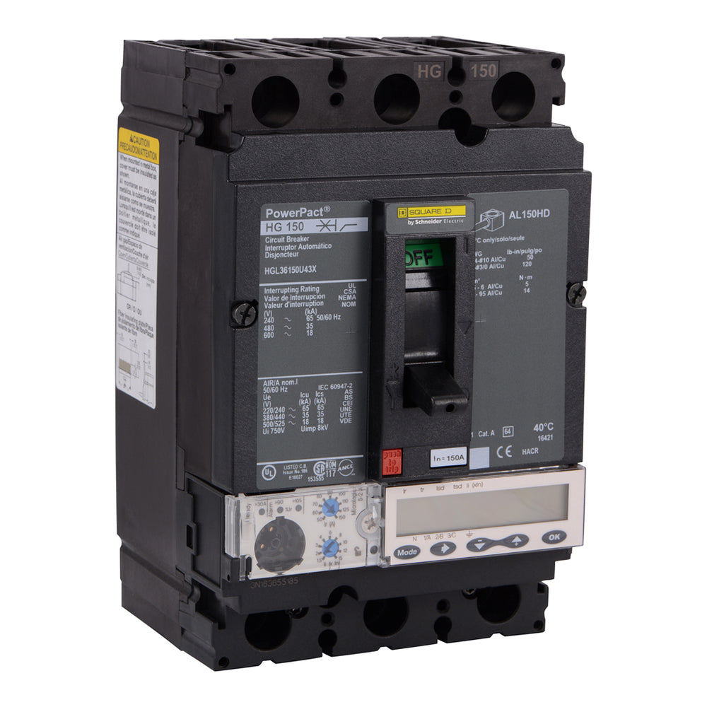 Schneider Electric HGL36150U43X Circuit Breaker | 600V 150A 3P 35kA@480V Feed-Thru Powerpact
