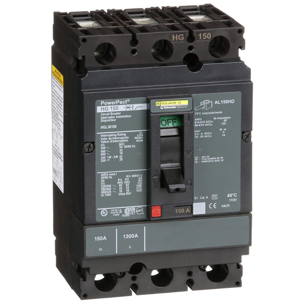 Square D HGL36150 Circuit Breaker | 600V 150A 3P 35kA@480V Feed-Thru Powerpact