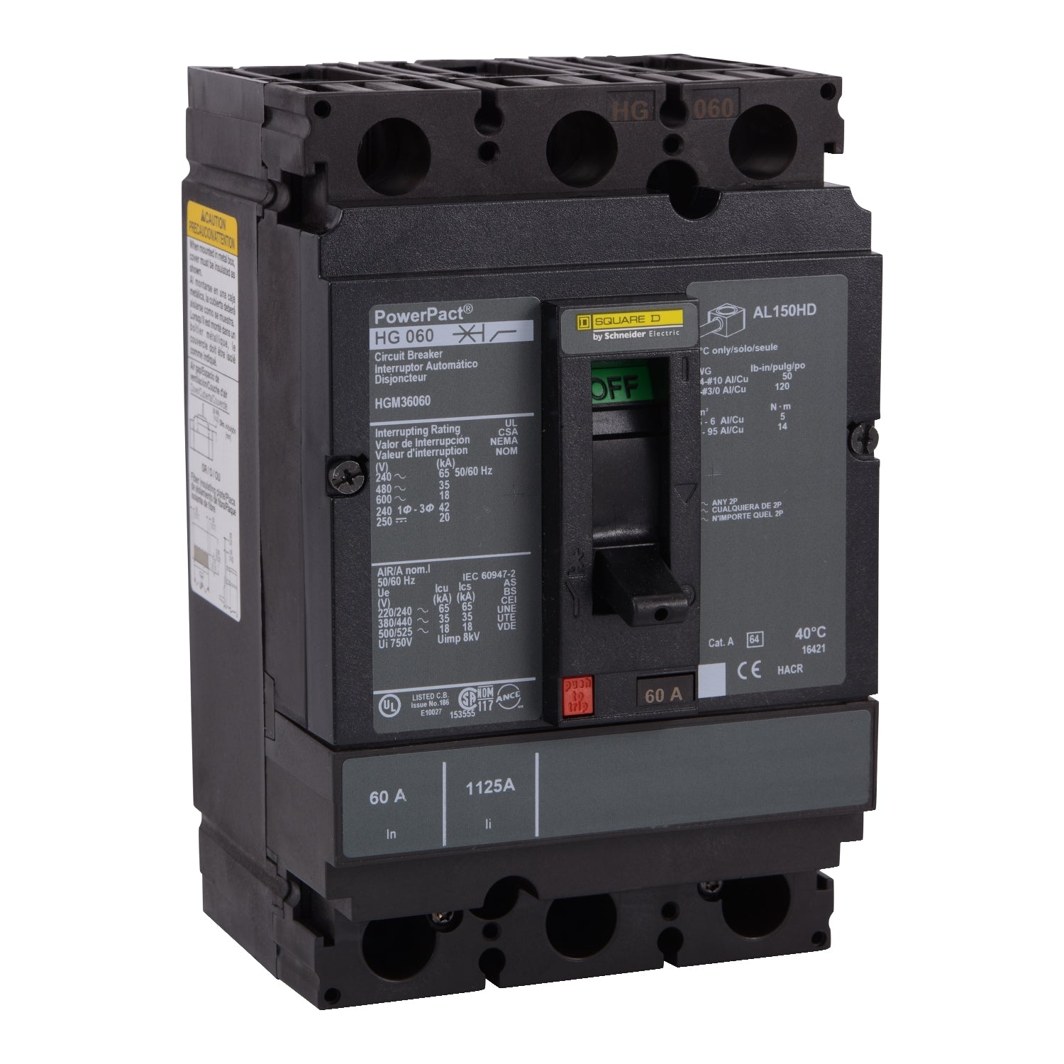 HGM36060 - Square D Bolt-On 600V 60A 3 pole circuit breaker 35kA@480V - Essential Electric Supply