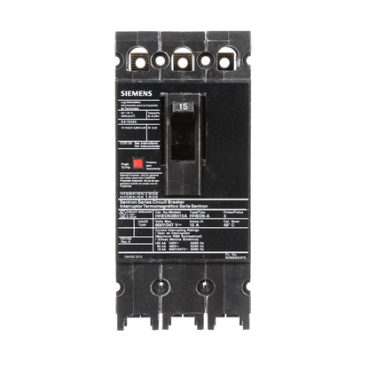 Siemens HHED63B015A Molded Case Circuit Breaker | 600V 15A 3P 65kA@480V Bolt-On Sentron Series