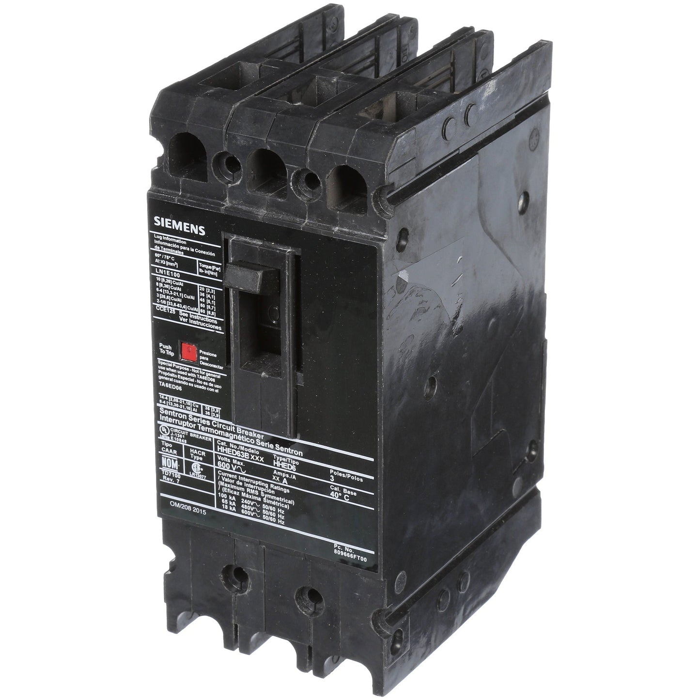 Siemens HHED63B035L Circuit Breaker | 600V 35A 3P 65kA@480V Feed-Thru Sentron Series