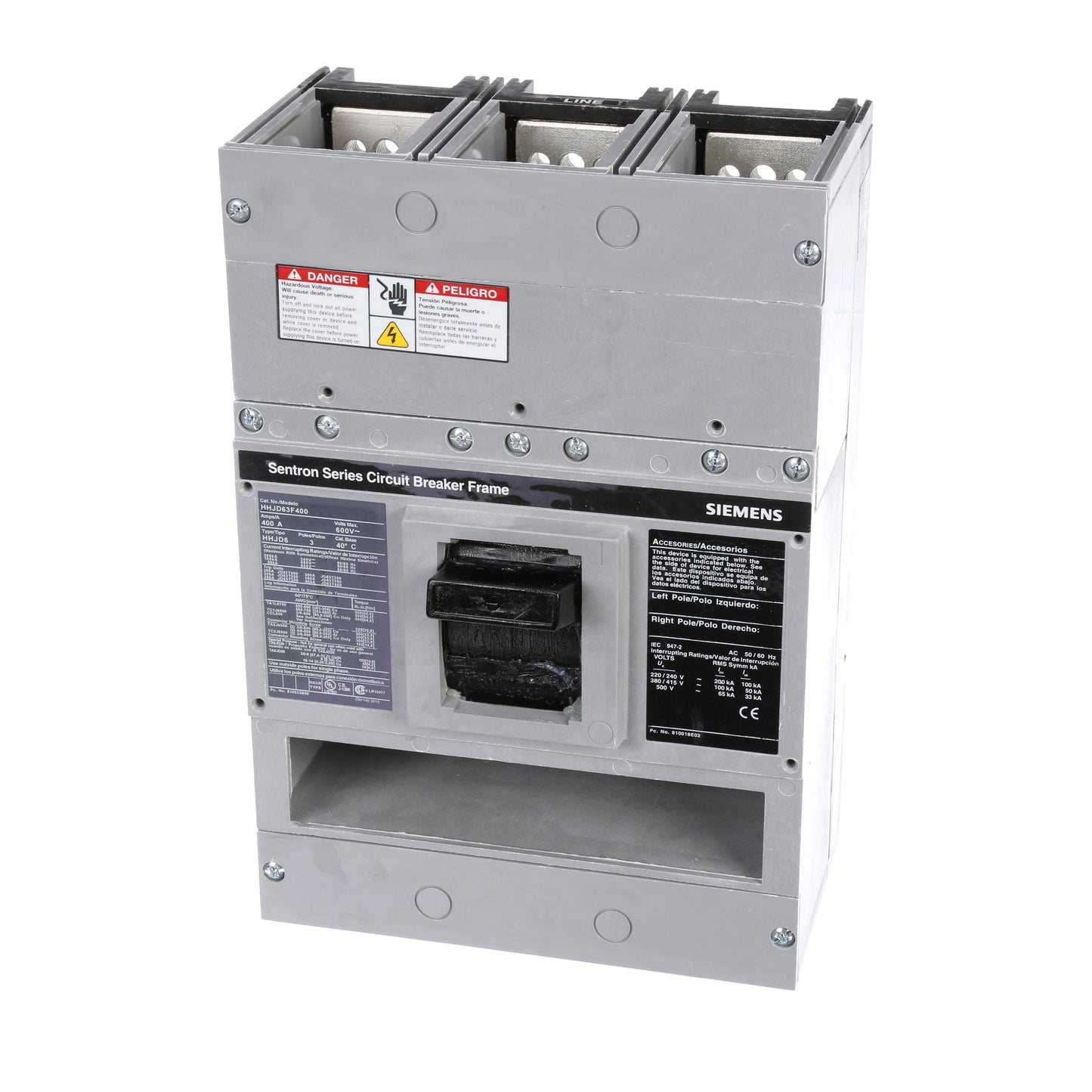 Siemens HHJD63F400 Molded Case Circuit Breaker | 600V 400A 3P 100kA@480V Bolt-On Sentron Series