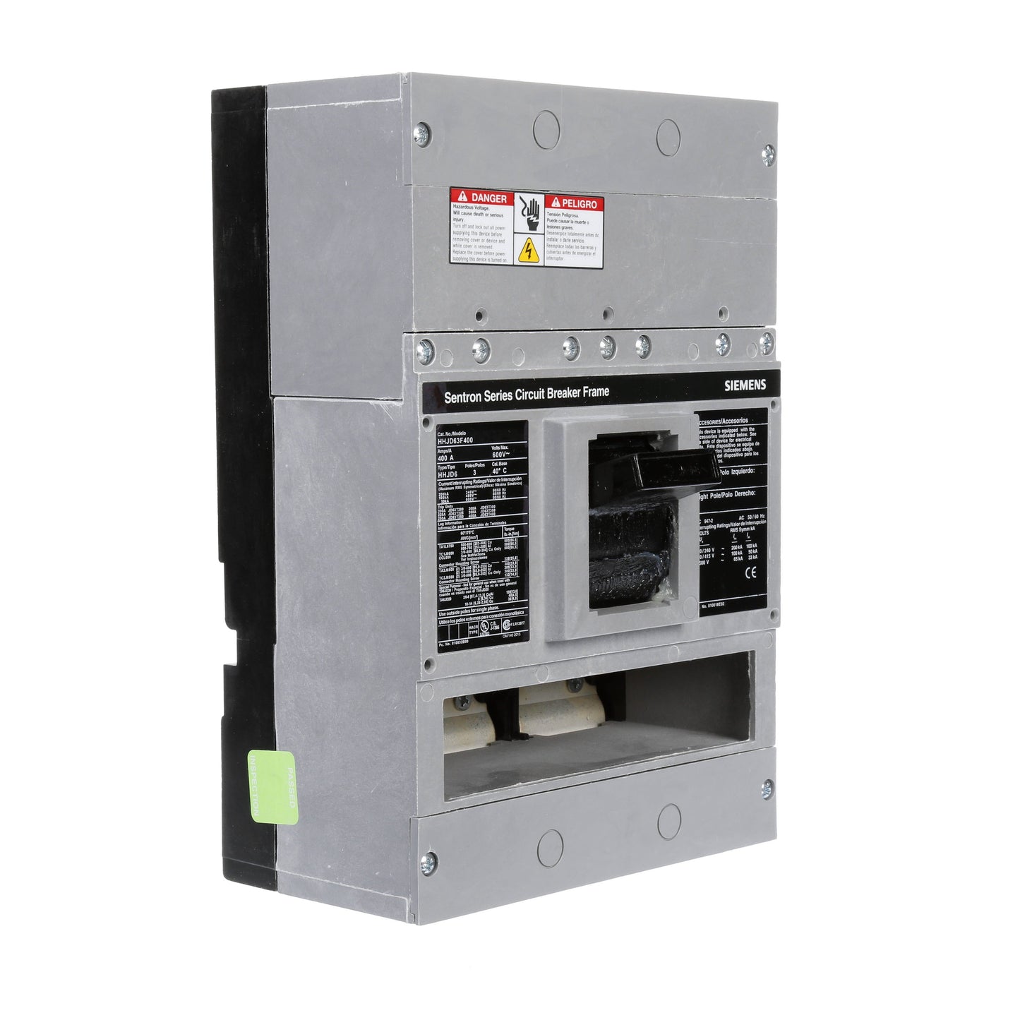 Siemens HHJD63F400 Molded Case Circuit Breaker | 600V 400A 3P 100kA@480V Bolt-On Sentron Series