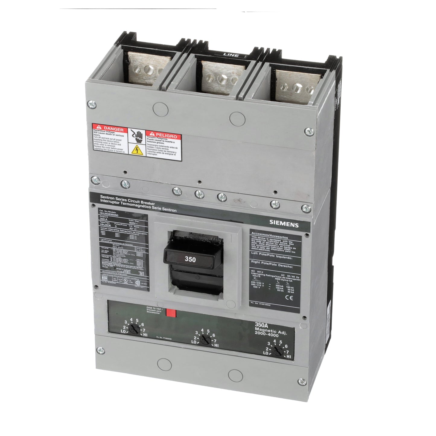 Siemens HHJXD63B350 Molded Case Circuit Breaker | 600V 350A 3P 100kA@480V Bolt-On Sentron Series