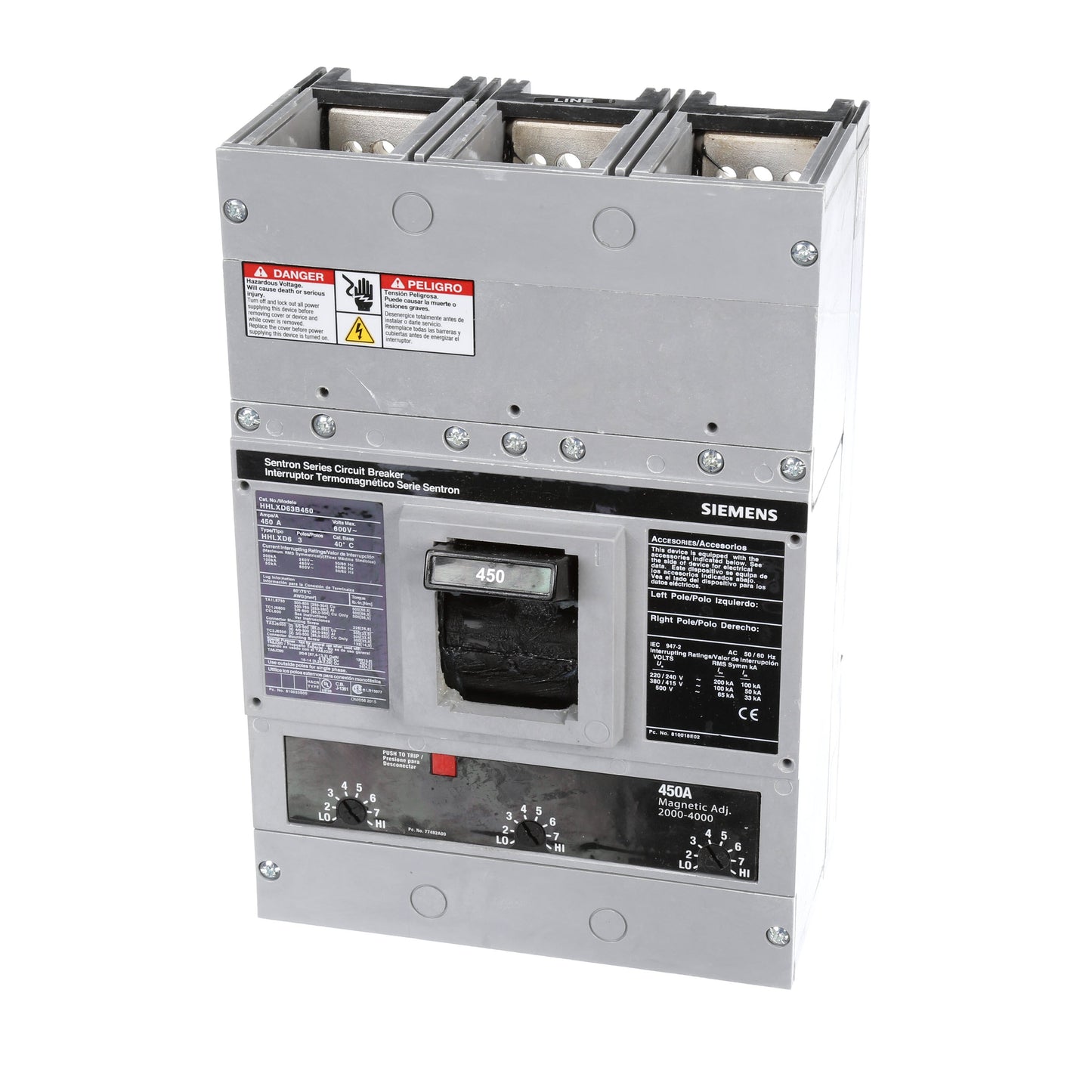 Siemens HHLXD63B450 Molded Case Circuit Breaker | 600V 450A 3P 100kA@480V Bolt-On Sentron Series