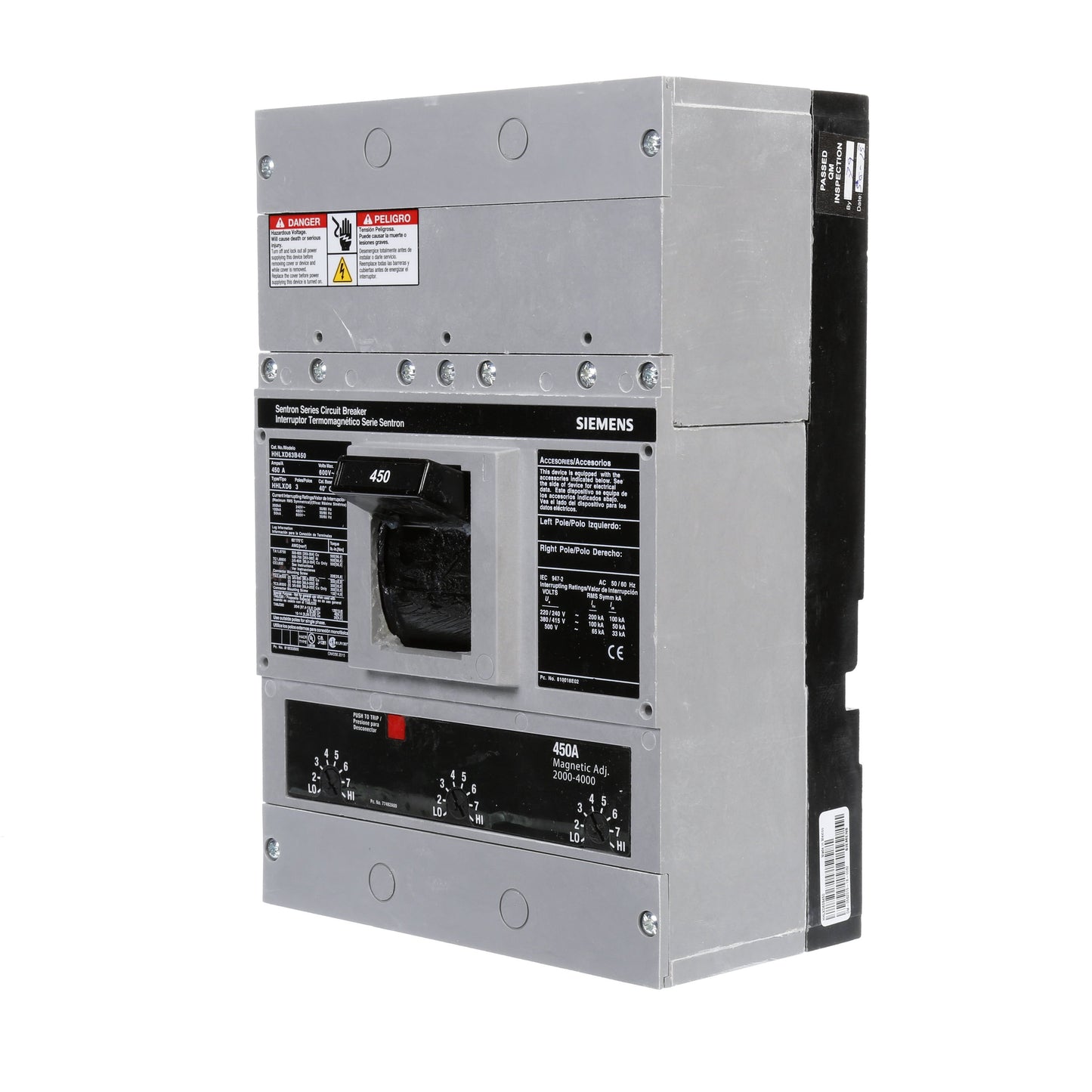 Siemens HHLXD63B450 Molded Case Circuit Breaker | 600V 450A 3P 100kA@480V Bolt-On Sentron Series