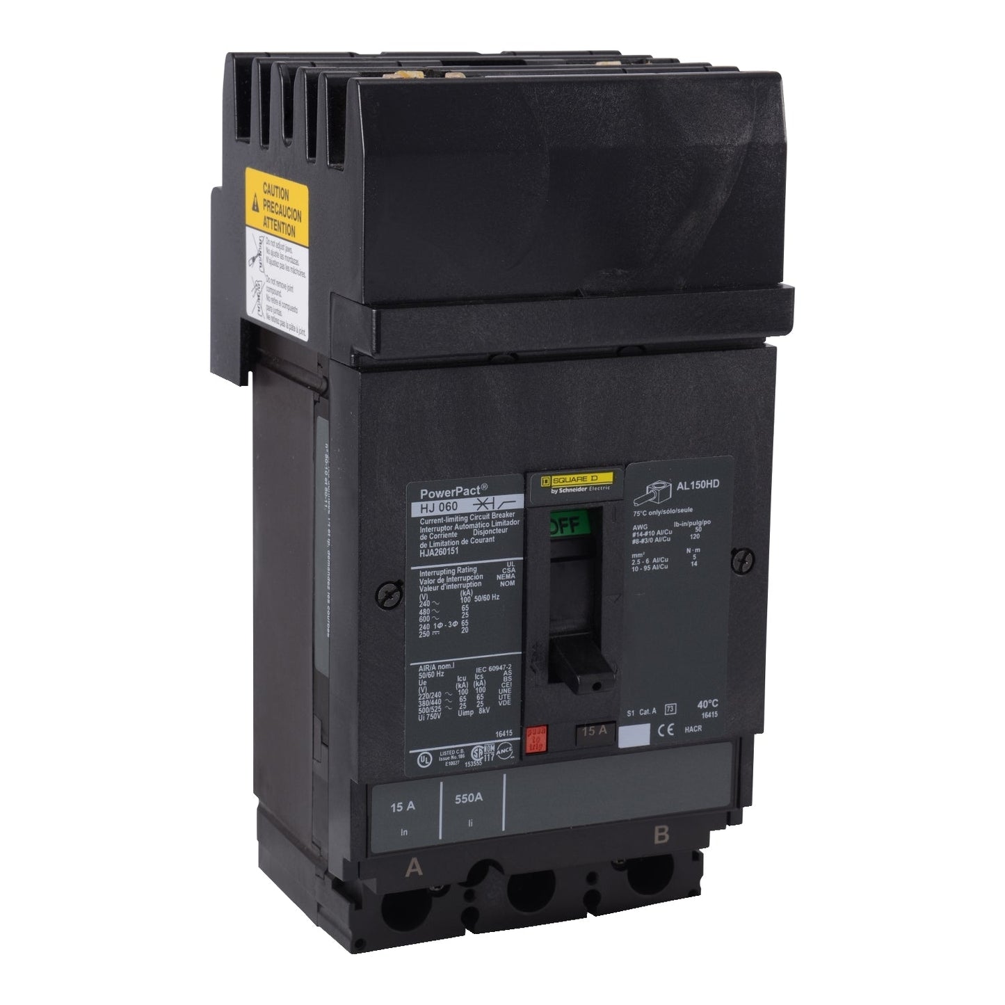 Square D HJA261251 Circuit Breaker | 600V 125A 2P 65kA@480V I-Line Style Plug-In Powerpact