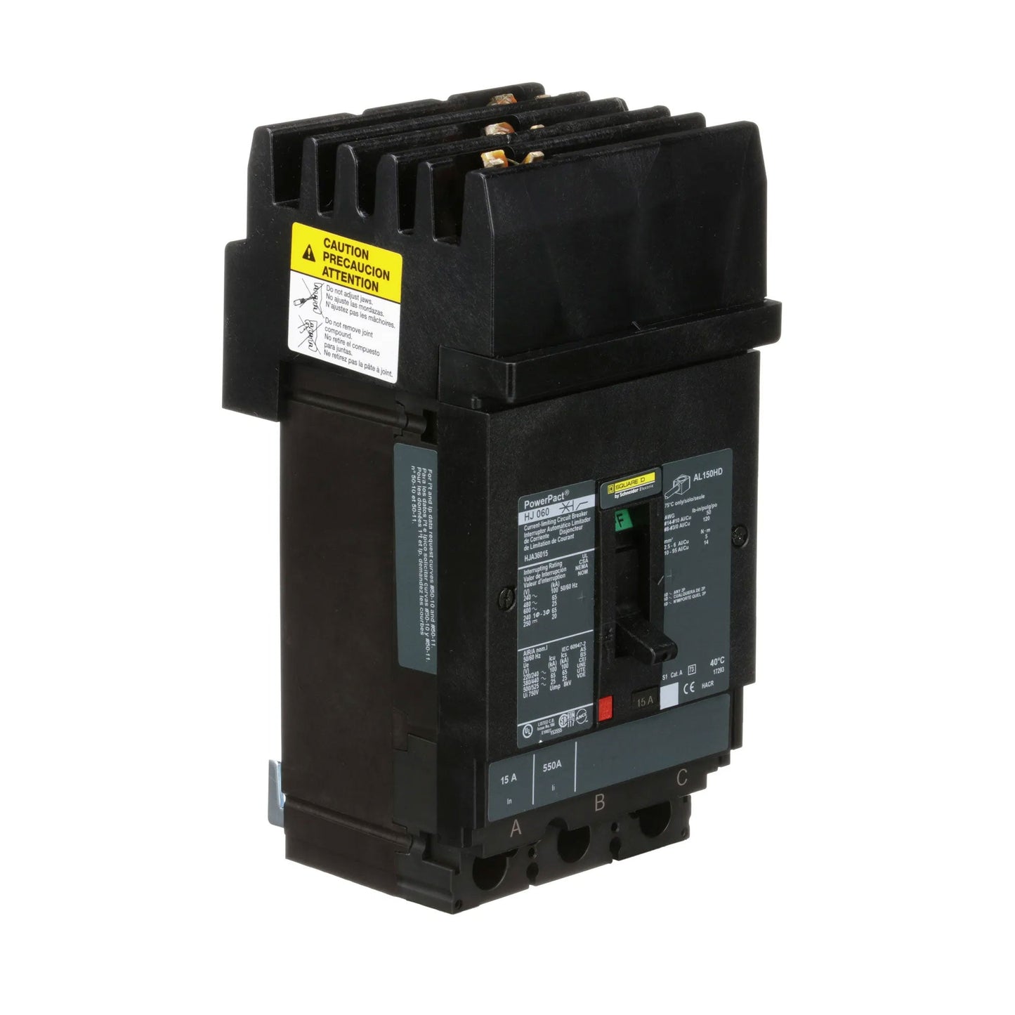 Square D HJA36015 Circuit Breaker | 600V 15A 3P 65kA@480V I-Line Style Plug-In Powerpact