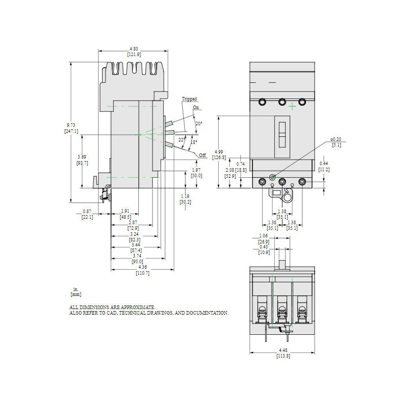 Square D HJA36015 Circuit Breaker | 600V 15A 3P 65kA@480V I-Line Style Plug-In Powerpact