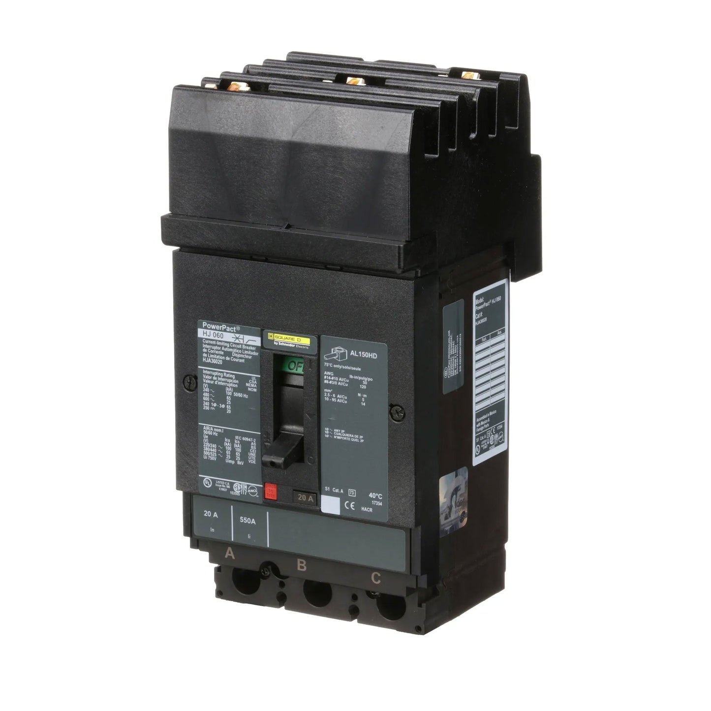 Square D HJA36020 Circuit Breaker | 600V 20A 3P 65kA@480V I-Line Style Plug-In Powerpact