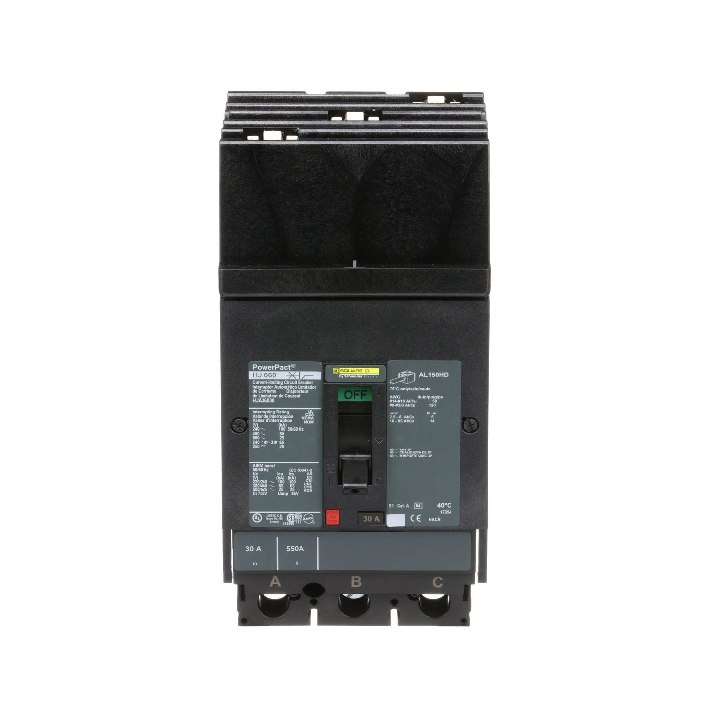 Square D HJA36030 Circuit Breaker | 600V 30A 3P 65kA@480V I-Line Style Plug-In Powerpact