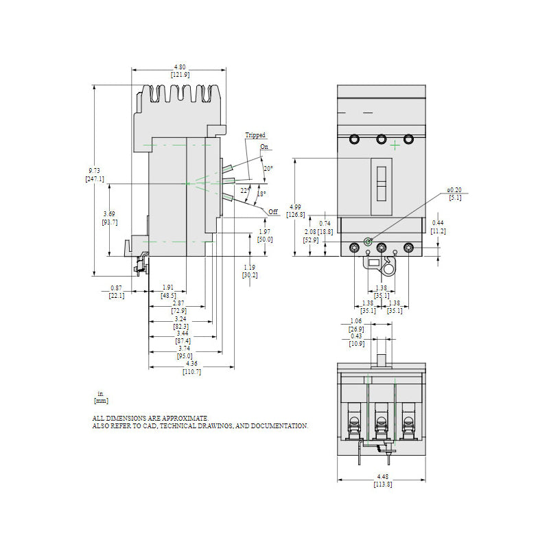 Square D HJA36040 Circuit Breaker | 600V 40A 3P 65kA@480V I-Line Style Plug-In Powerpact