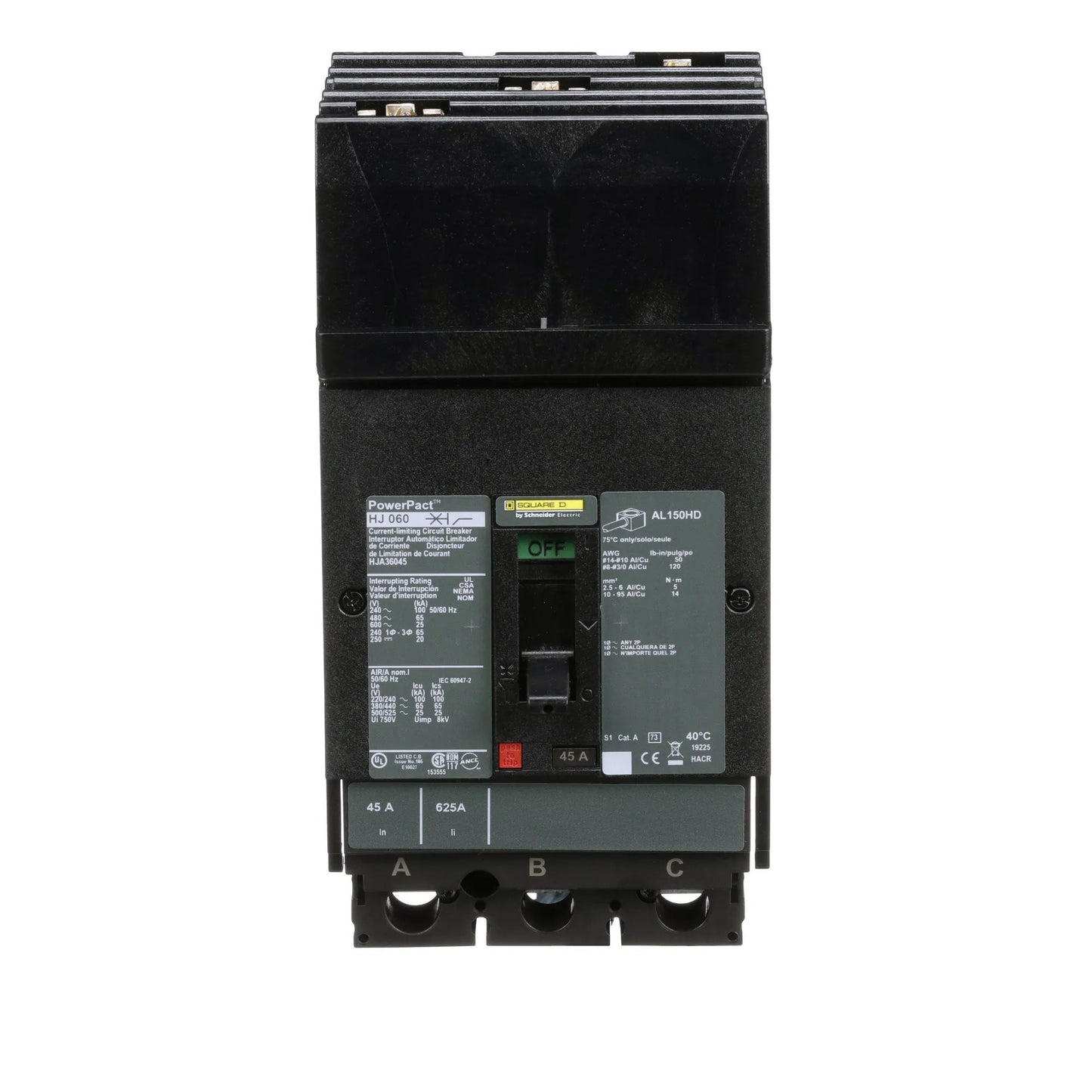 Square D HJA36045 Circuit Breaker | 600V 45A 3P 65kA@480V I-Line Plug-In Powerpact