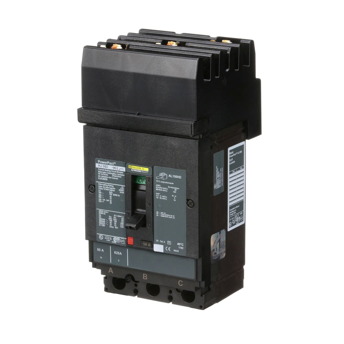 Square D HJA36050 Circuit Breaker | 600V 50A 3P 65kA@480V I-Line Style Plug-In Powerpact