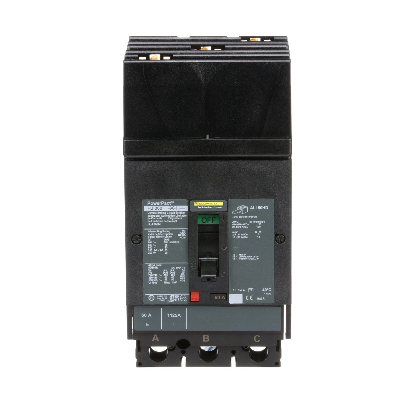 Square D HJA36060 Circuit Breaker | 600V 60A 3P 65kA@480V I-Line Style Plug-In Powerpact