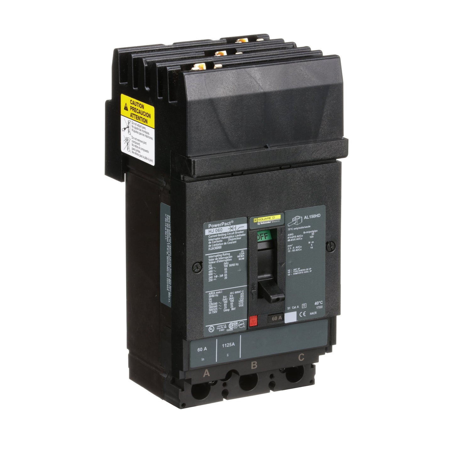 Square D HJA36060 Circuit Breaker | 600V 60A 3P 65kA@480V I-Line Style Plug-In Powerpact