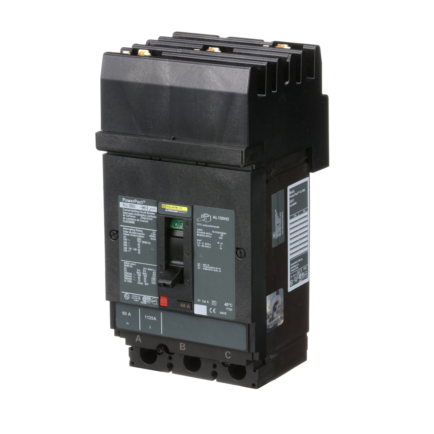 Square D HJA36060 Circuit Breaker | 600V 60A 3P 65kA@480V I-Line Style Plug-In Powerpact
