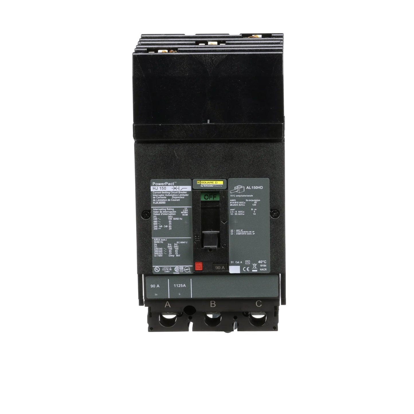 Square D HJA36090 Molded Case Circuit Breaker | 600V 90A 3P 65kA@480V I-Line Plug-In Powerpact HJA