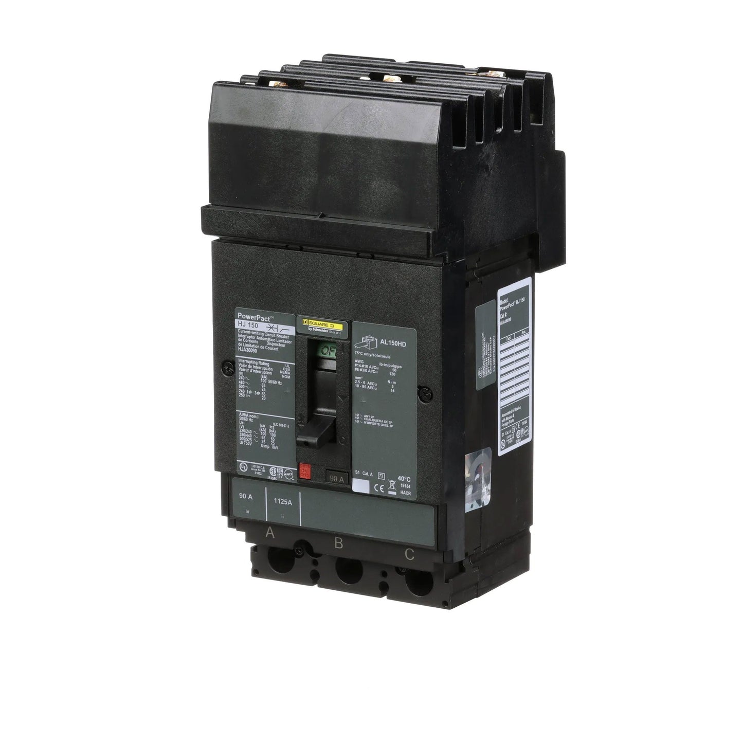 Square D HJA36090 Molded Case Circuit Breaker | 600V 90A 3P 65kA@480V I-Line Plug-In Powerpact HJA
