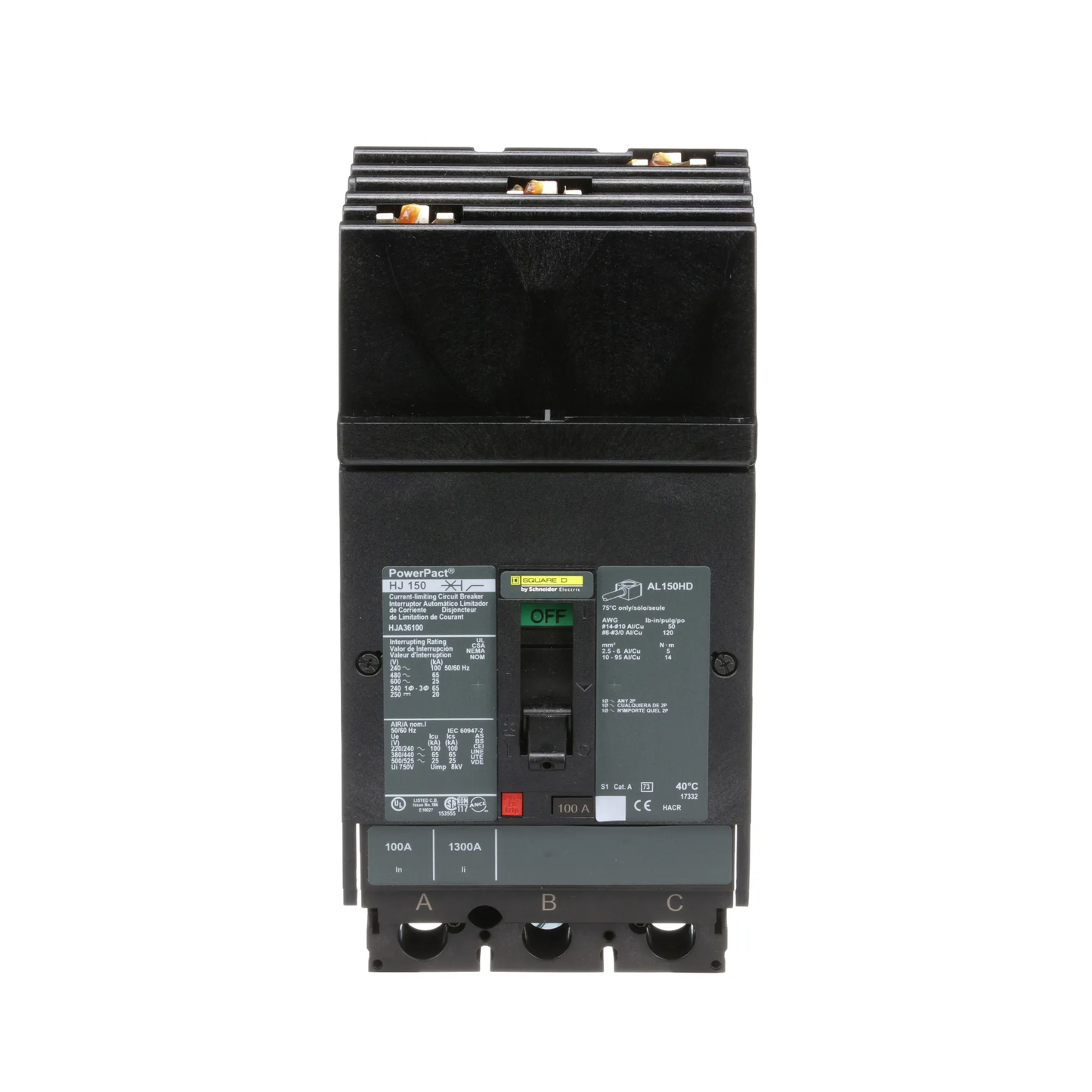 Square D HJA36100 Circuit Breaker | 600V 100A 3P 65kA@480V I-Line Style Plug-In Powerpact