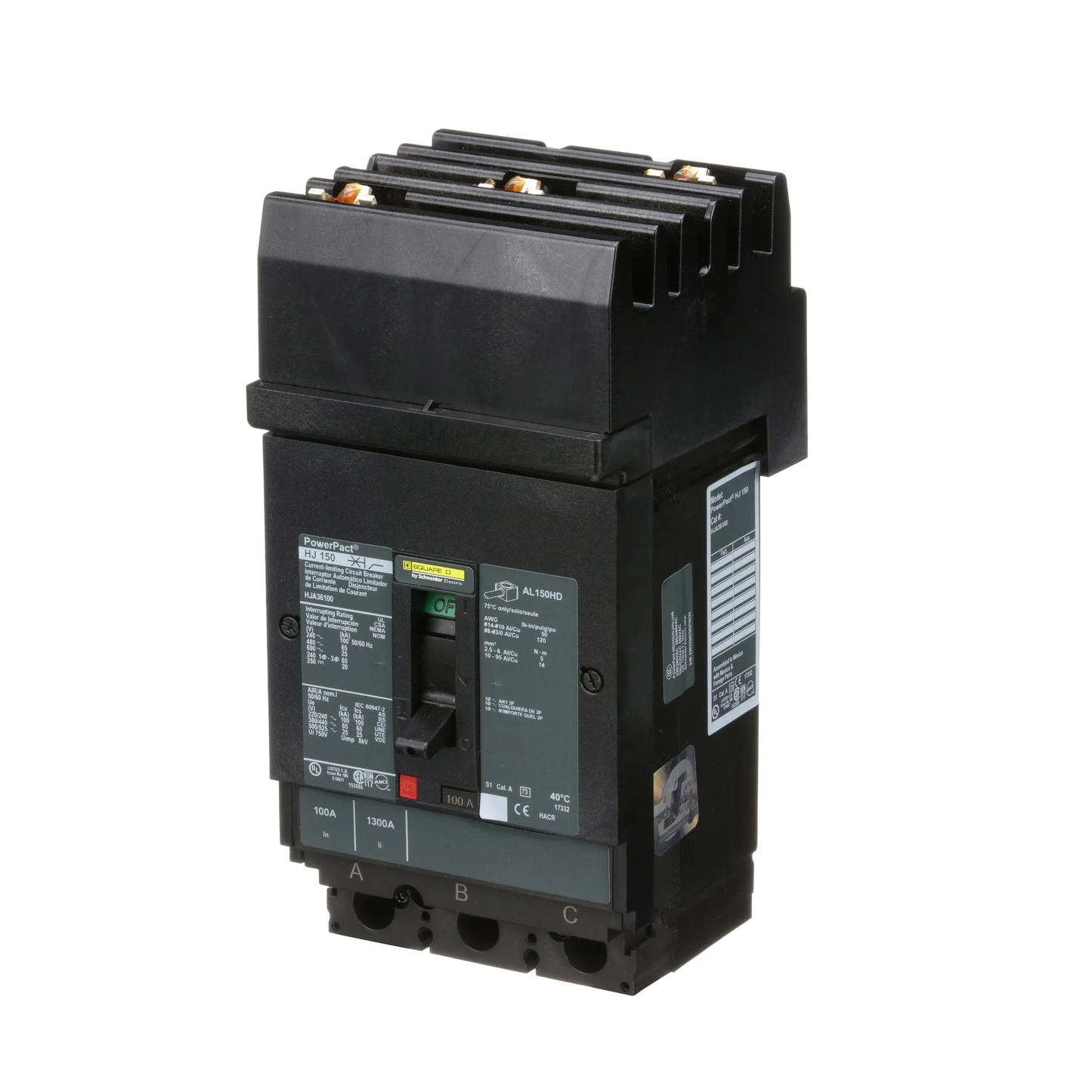 Square D HJA36100 Circuit Breaker | 600V 100A 3P 65kA@480V I-Line Style Plug-In Powerpact