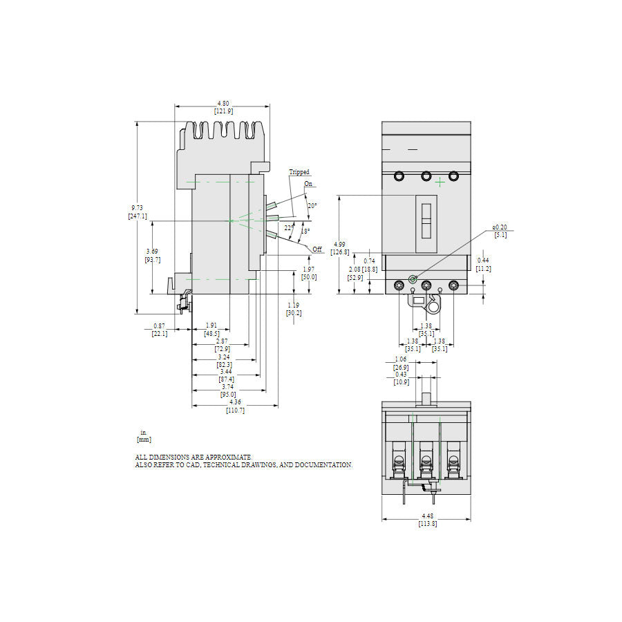 Square D HJA36100U31X Circuit Breaker | 600V 100A 3P 65kA@480V I-Line Plug-In Powerpact