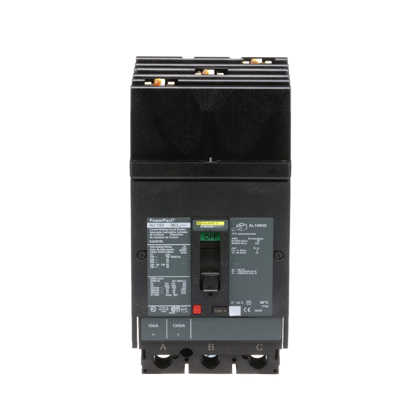 Square D HJA36100 Circuit Breaker | 600V 100A 3P 65kA@480V I-Line Style Plug-In Powerpact