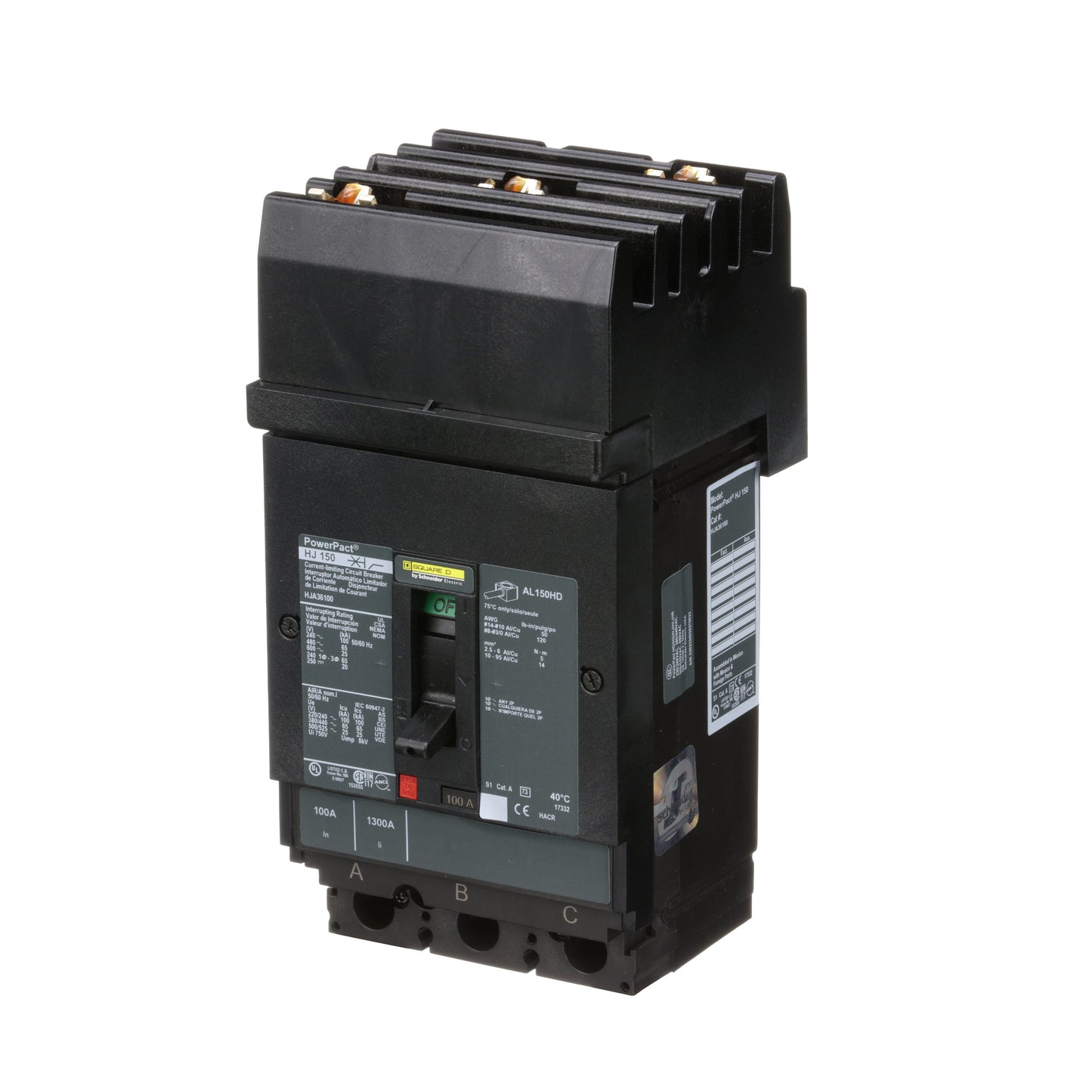 Square D HJA36100 Circuit Breaker | 600V 100A 3P 65kA@480V I-Line Style Plug-In Powerpact