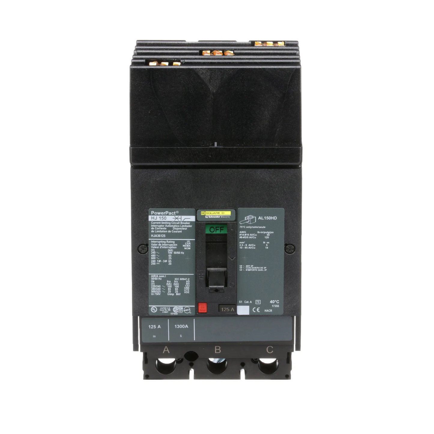 Square D HJA36125 Circuit Breaker | 600V 125A 3P 65kA@480V I-Line Style Plug-In Powerpact