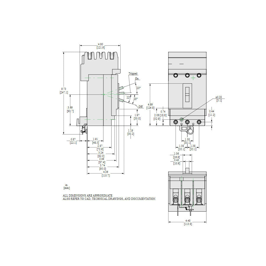 Square D HJA36125 Circuit Breaker | 600V 125A 3P 65kA@480V I-Line Style Plug-In Powerpact