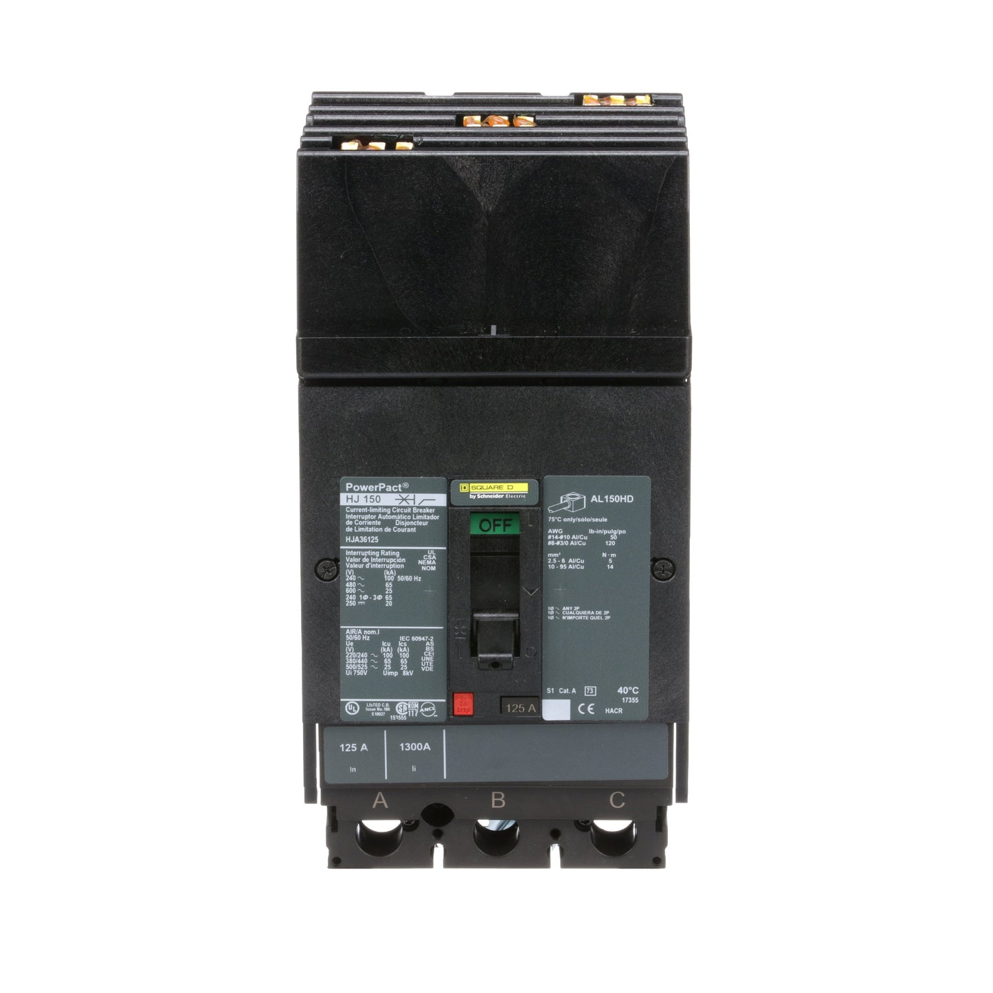 Square D HJA36125 Circuit Breaker | 600V 125A 3P 65kA@480V I-Line Style Plug-In Powerpact
