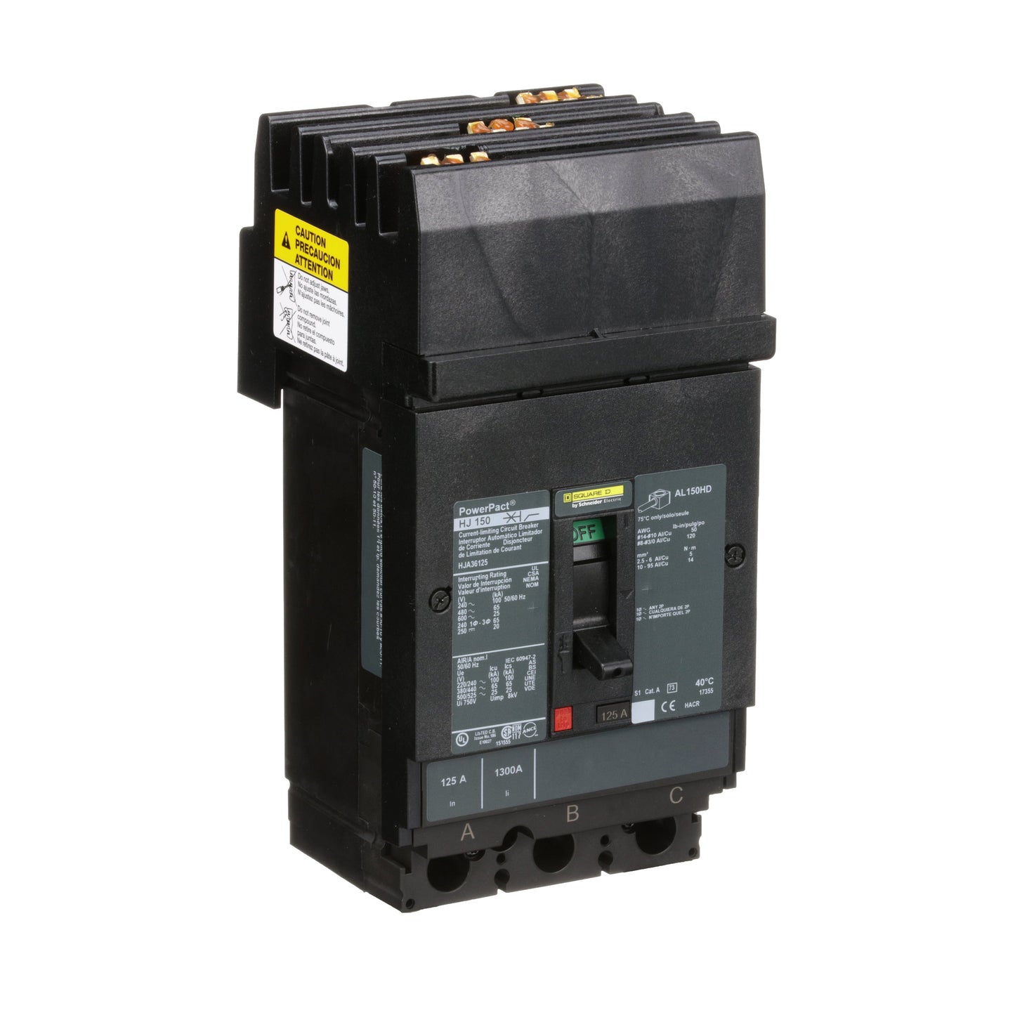 Square D HJA36125 Circuit Breaker | 600V 125A 3P 65kA@480V I-Line Style Plug-In Powerpact