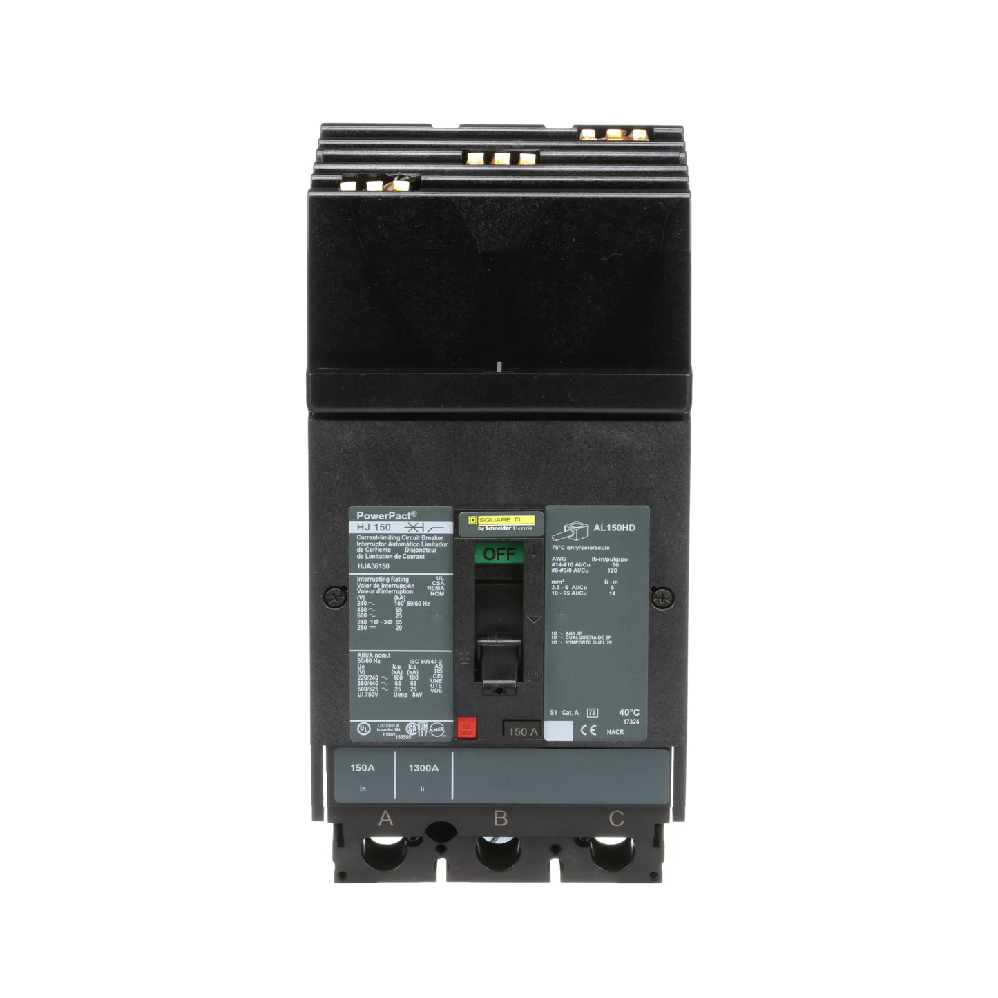 Square D HJA36150 Circuit Breaker | 600V 150A 3P 65kA@480V I-Line Style Plug-In Powerpact