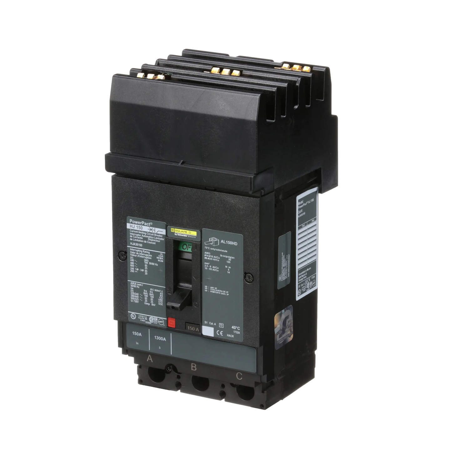 Square D HJA36150 Circuit Breaker | 600V 150A 3P 65kA@480V I-Line Style Plug-In Powerpact