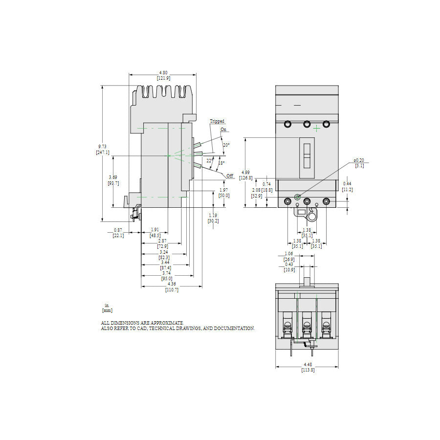Square D HJA36150U44X Circuit Breaker | 600V 150A 3P 65kA@480V I-Line Style Plug-In Powerpact