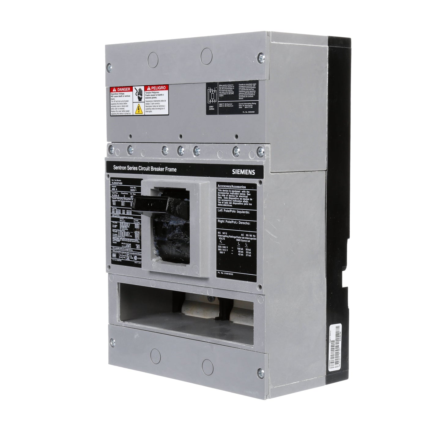 Siemens HJD63F400 Molded Case Circuit Breaker | 600V 400A 3P 65kA@480V Bolt-On Sentron Series