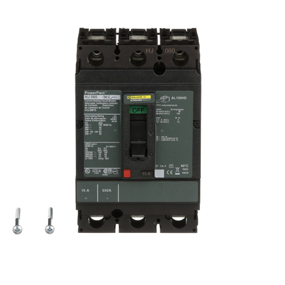 Square D HJL36015 Circuit Breaker | 600V 15A 3P 65kA@480V Feed-Thru Powerpact
