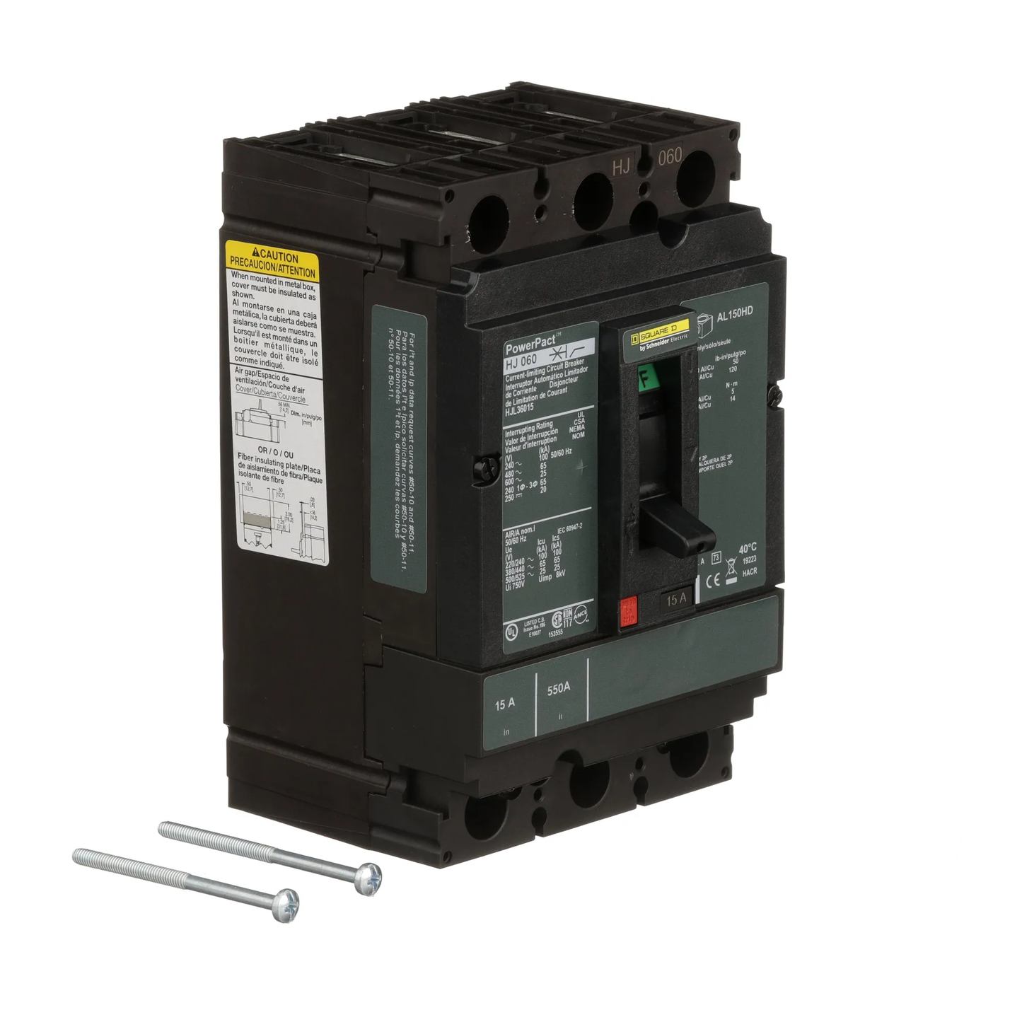 Square D HJL36015 Circuit Breaker | 600V 15A 3P 65kA@480V Feed-Thru Powerpact