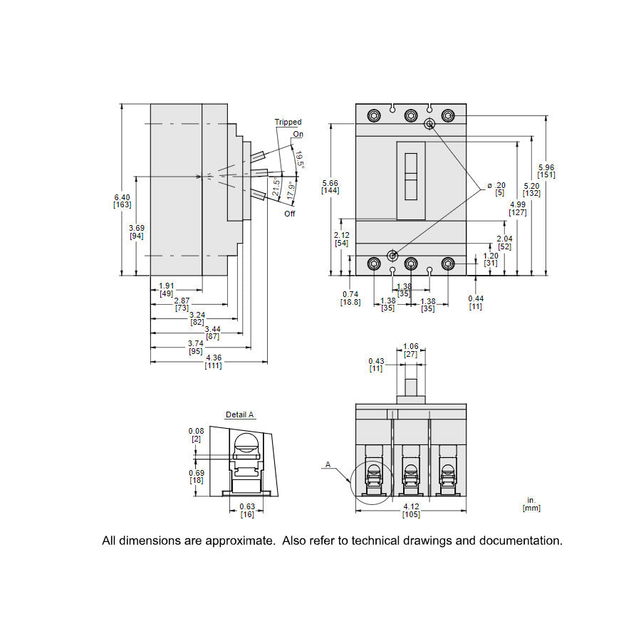 Square D HJL36015 Circuit Breaker | 600V 15A 3P 65kA@480V Feed-Thru Powerpact