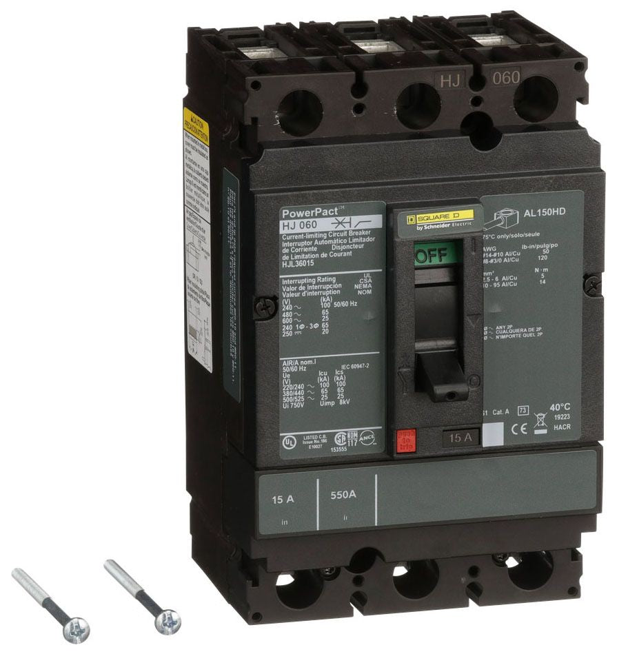 HJL36015 - Square D/ Schneider Electric Feed-Thru 15 Amp 3 Pole Circuit Breaker - Essential Electric Supply