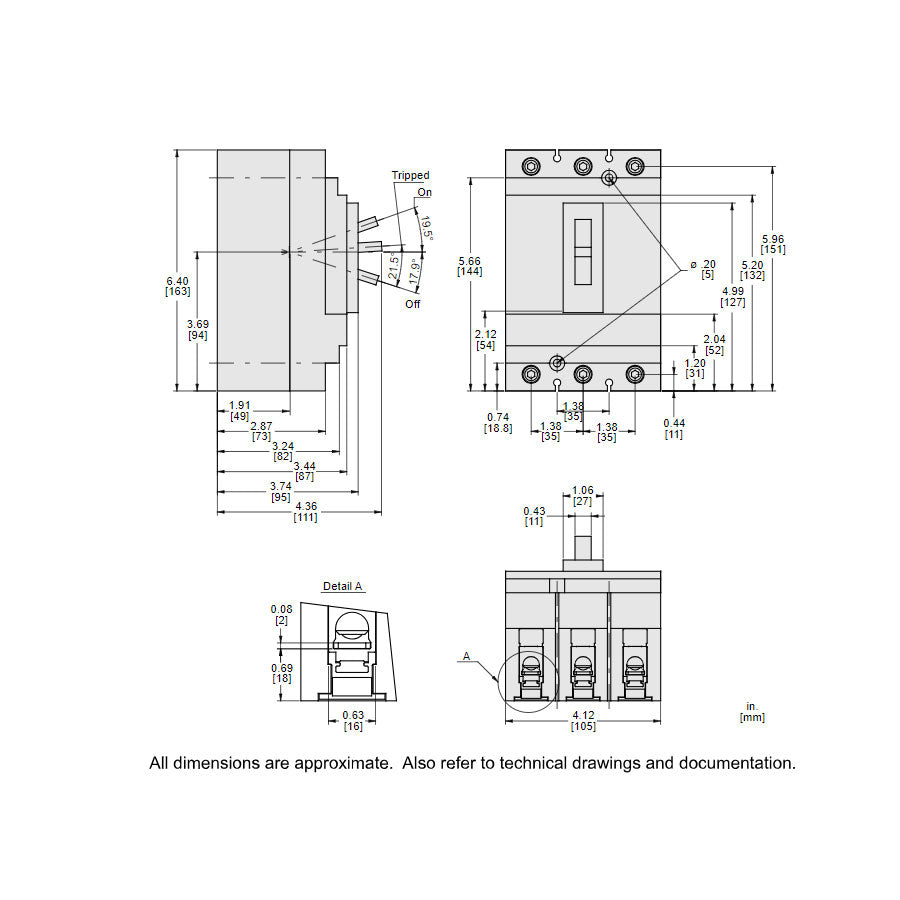 Square D HJL36020 Circuit Breaker | 600V 20A 3P 65kA@480V Feed-Thru Powerpact