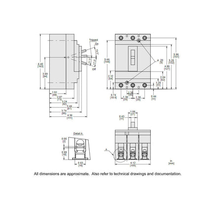 Square D HJL36020 Circuit Breaker | 600V 20A 3P 65kA@480V Feed-Thru Powerpact