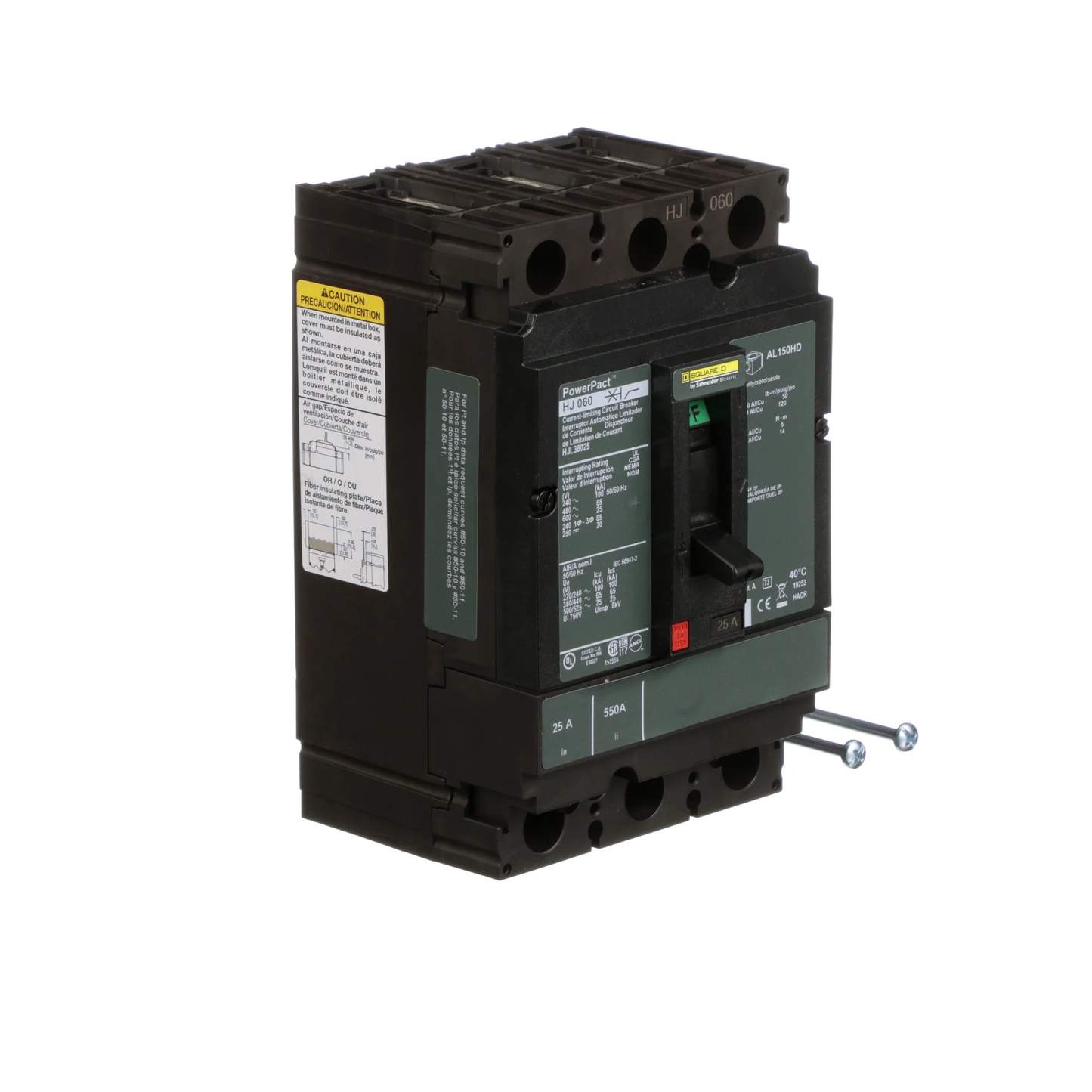 Square D HJL36025 Circuit Breaker | 600V 25A 3P 65kA@480V Feed-Thru Powerpact
